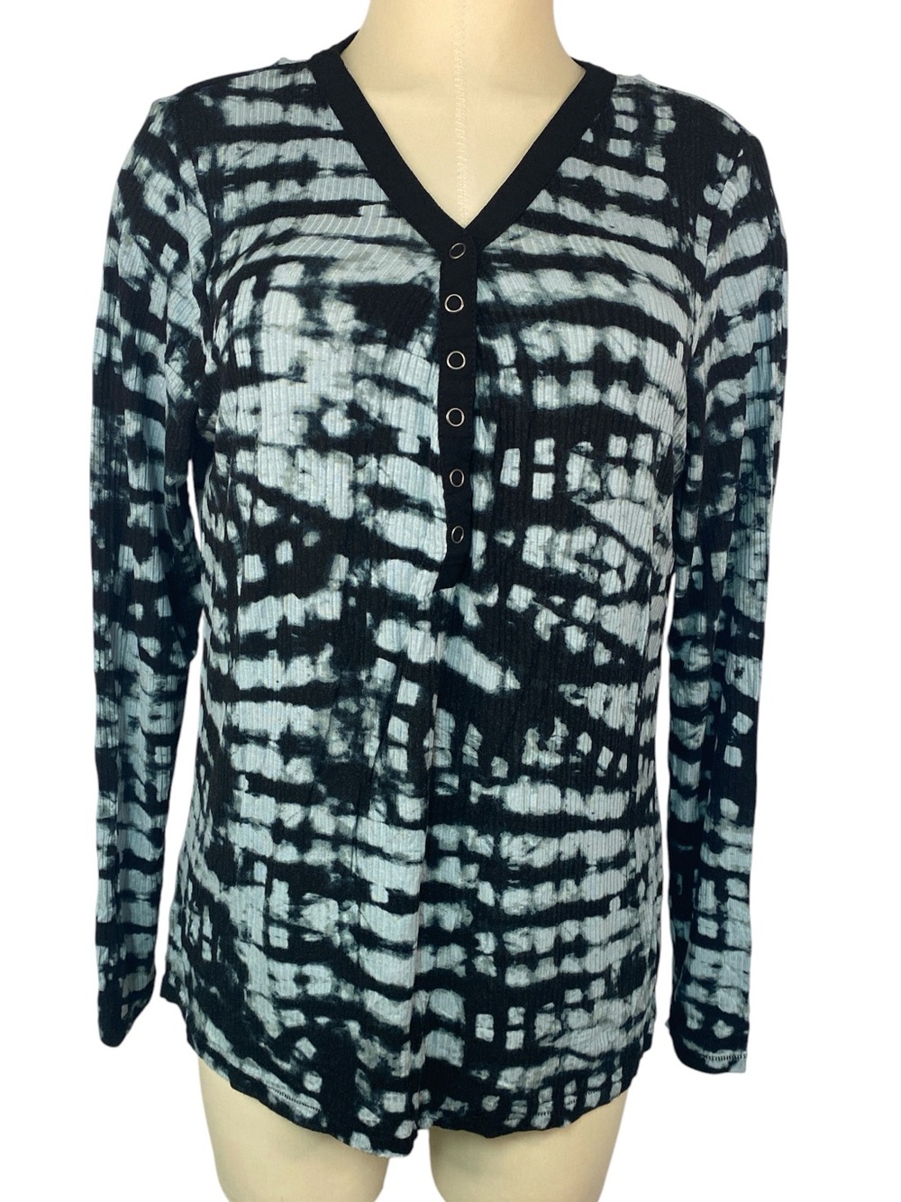 Rock & Republic Black Blue Long Sleeve Pullover Top Women’s XL